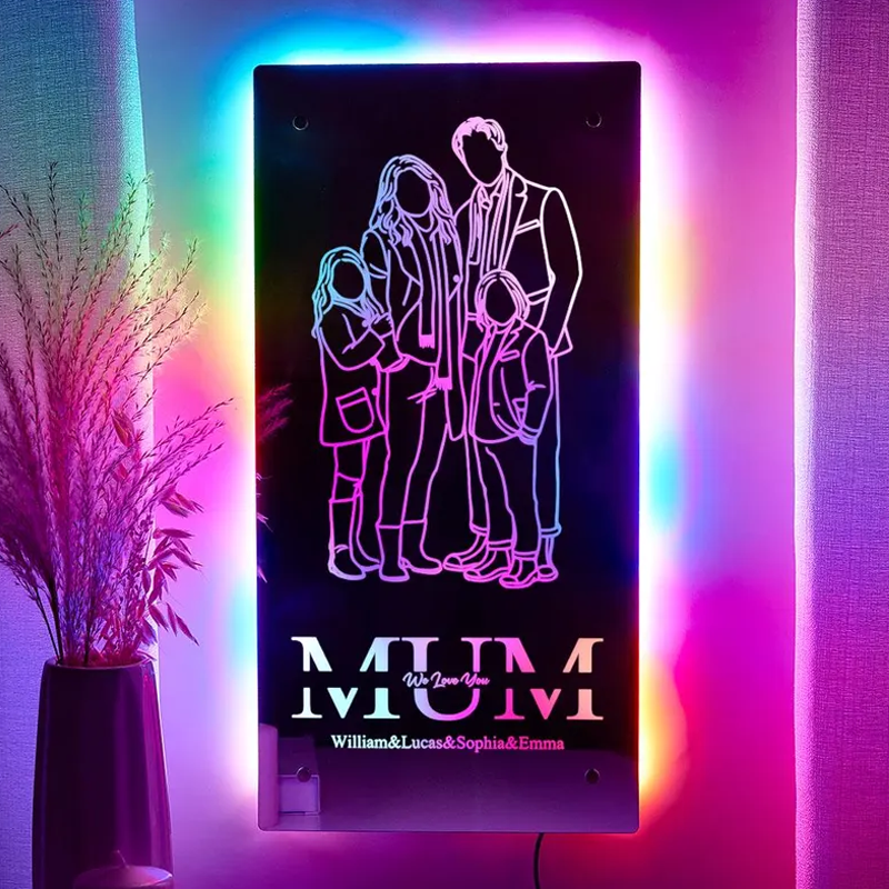 Custom Portrait Photo Mirror Lamp Personalized Picture and Names Neon Night Light Gifts for Mother