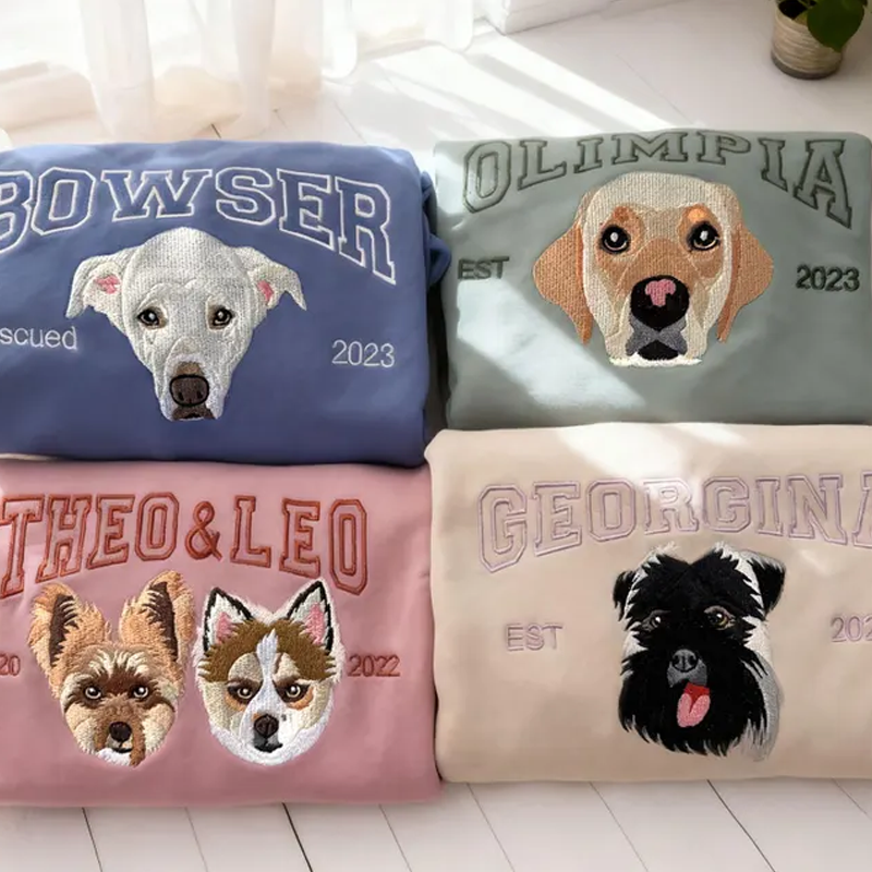 Custom Embroidered Hoodie with Dogs Personalized Pet Portrait and Name Sweatshirt Gifts for Dog and Cat Lovers