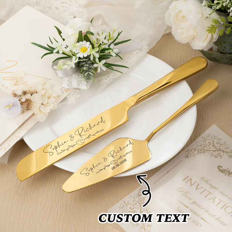 Custom Engraved Wedding Cake Cutting Serving Set Engraved Cake Knife and Server Set Knife & Forks Gift for Bridal Shower