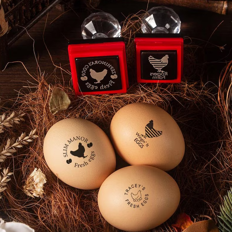 Personalized Egg Stamp Custom Multiple Sizes Chicken Silhouette Hens Egg Safe Label Text with Food-Grade Ink Gifts for Chicken Lovers and Owners