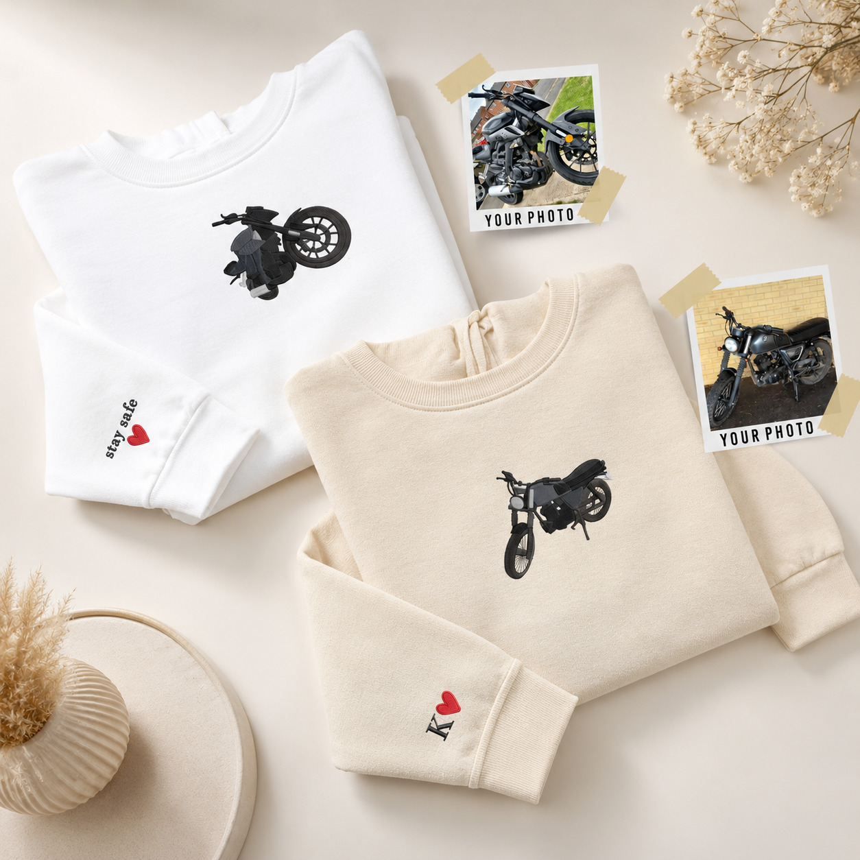 Personalized Motorcycle Photo Hoodie Custom Embroidered Car Sweatshirt Car Lovers Gift for Dad