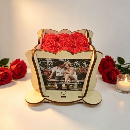 Custom Digital Music Box with 4 Photos and Custom Song Personalized Music Box with Preserved Red Rose Gift