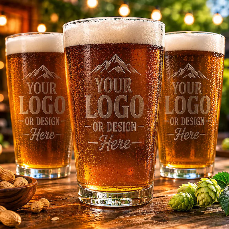 Custom Logo Pint Beer Glass with Laser Engraving Personalized Company Glassware Corporate Gifts and Bulk Business Orders