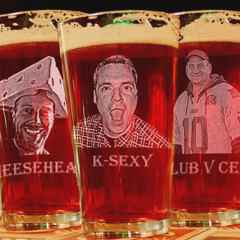 Personalized Photo Beer Pint Glass with Custom Text Laser Etched Couples Portrait Glass Anniversary Wedding Gift