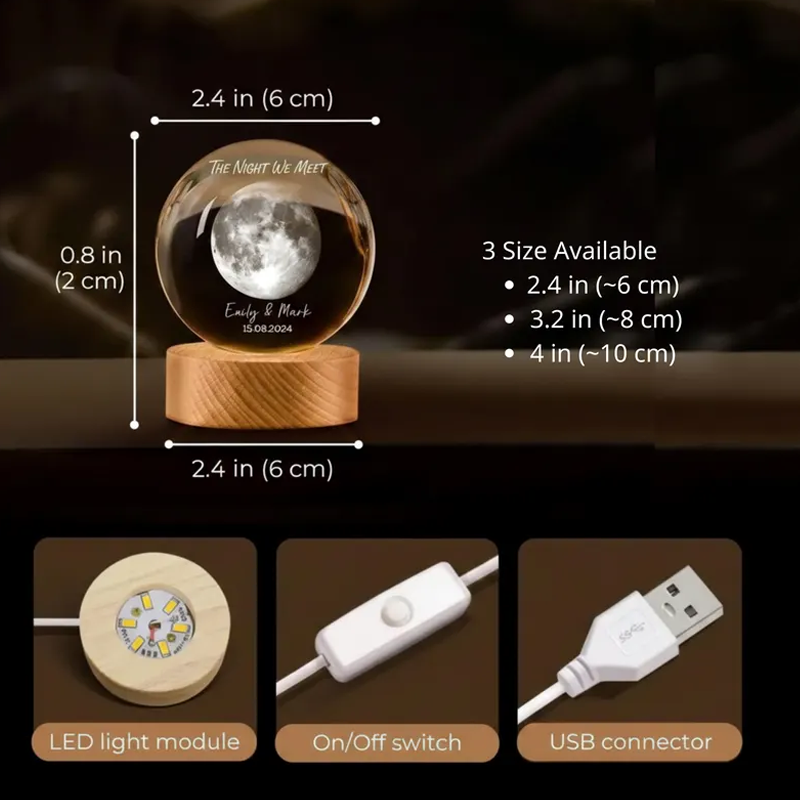 The Day You Became Our Mom Custom Moon Phase Crystal Ball Night Light Personalized Kids Name and Date Lamp Mother's Day Gift