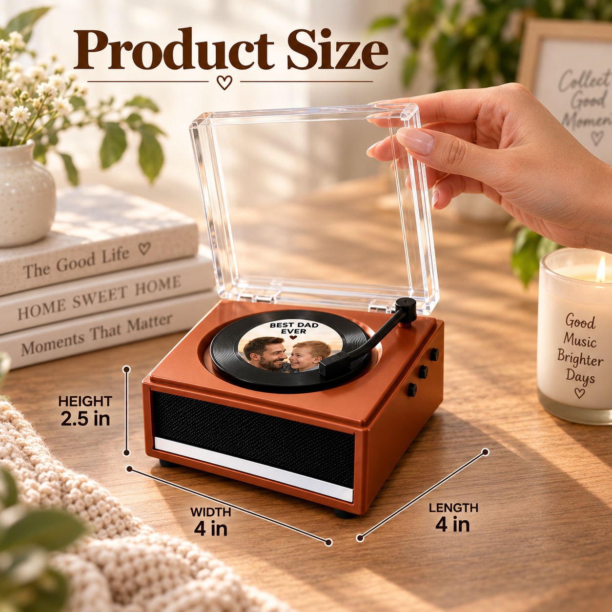 Personalized Photo and Whole Song Mini Vinyl Music Player Custom Record & Album Cover Music Box Father's Day Gift