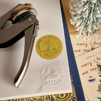 Custom Metal Book Embosser for Book Lover Gifts Handheld Personalized Embosser Book Stamp Library Stamp Gift for Readers, Teachers & Home Libraries