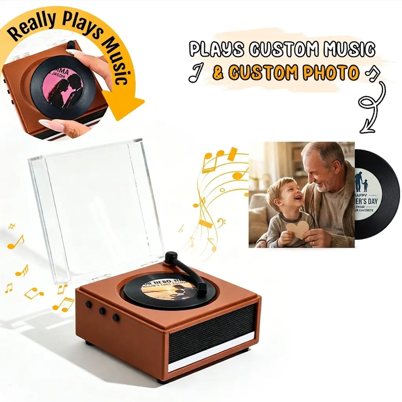 Personalized Mini Vinyl Music Player | Father's Day Gift for Dad