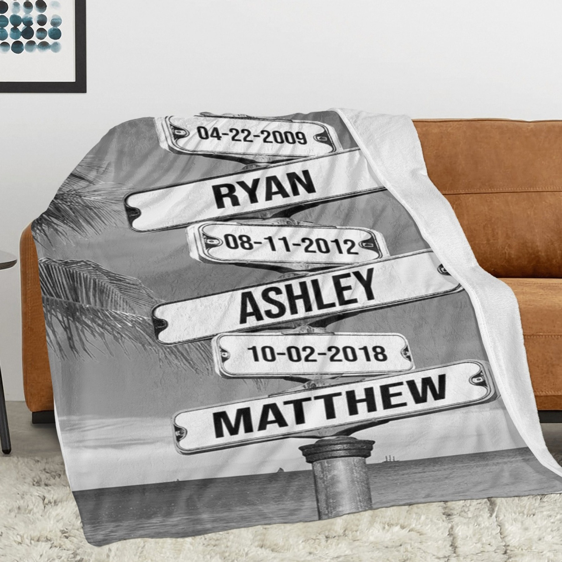 Personalized Family Names & Date of Birth Vintage Street Sign Blanket Custom Multi-Name for Family