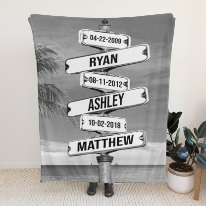 Personalized Family Names & Date of Birth Vintage Street Sign Blanket Custom Multi-Name for Family