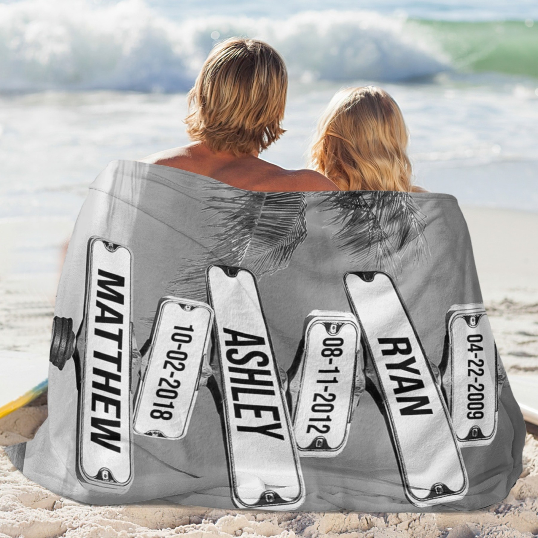 Personalized Family Names & Date of Birth Vintage Street Sign Blanket Custom Multi-Name for Family