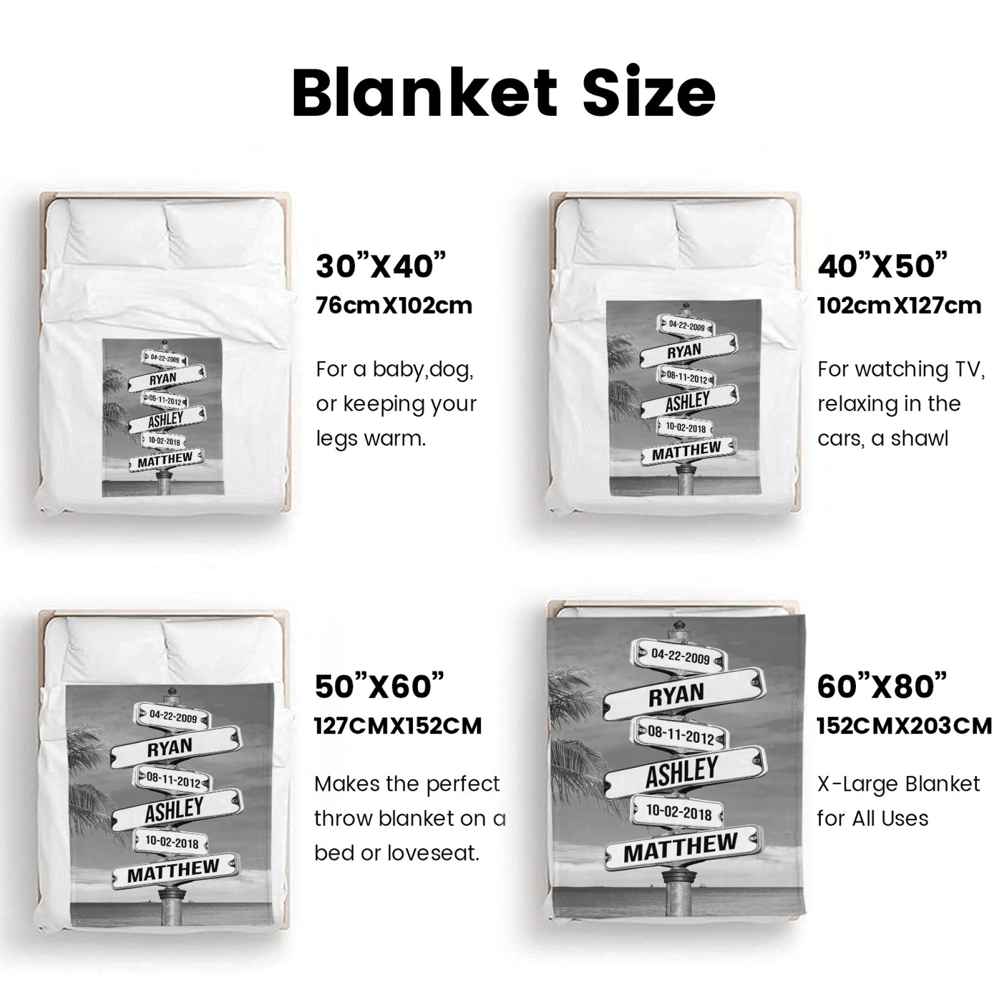 Personalized Family Names & Date of Birth Vintage Street Sign Blanket Custom Multi-Name for Family