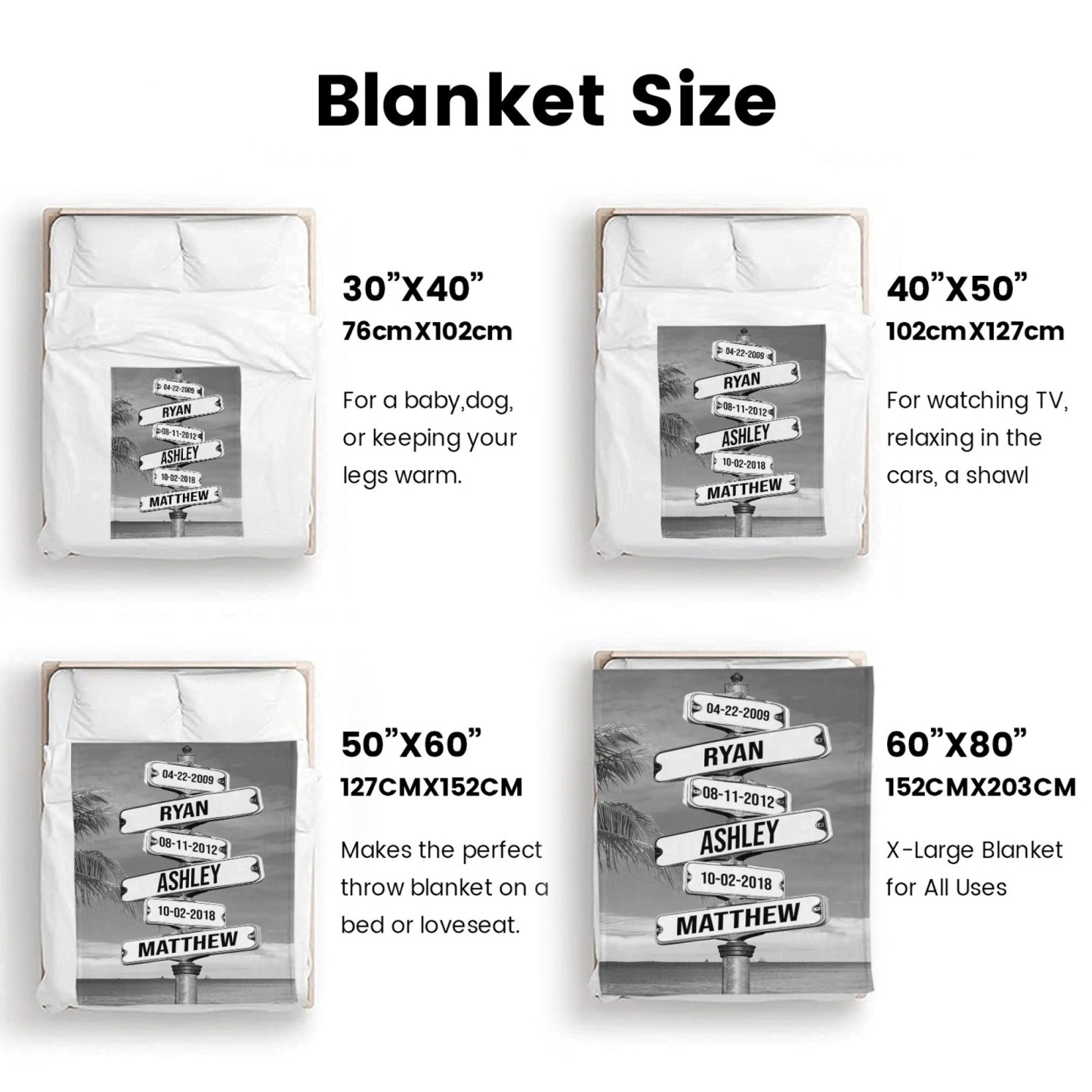 Personalized Family Names & Date of Birth Vintage Street Sign Blanket Custom Multi-Name for Family