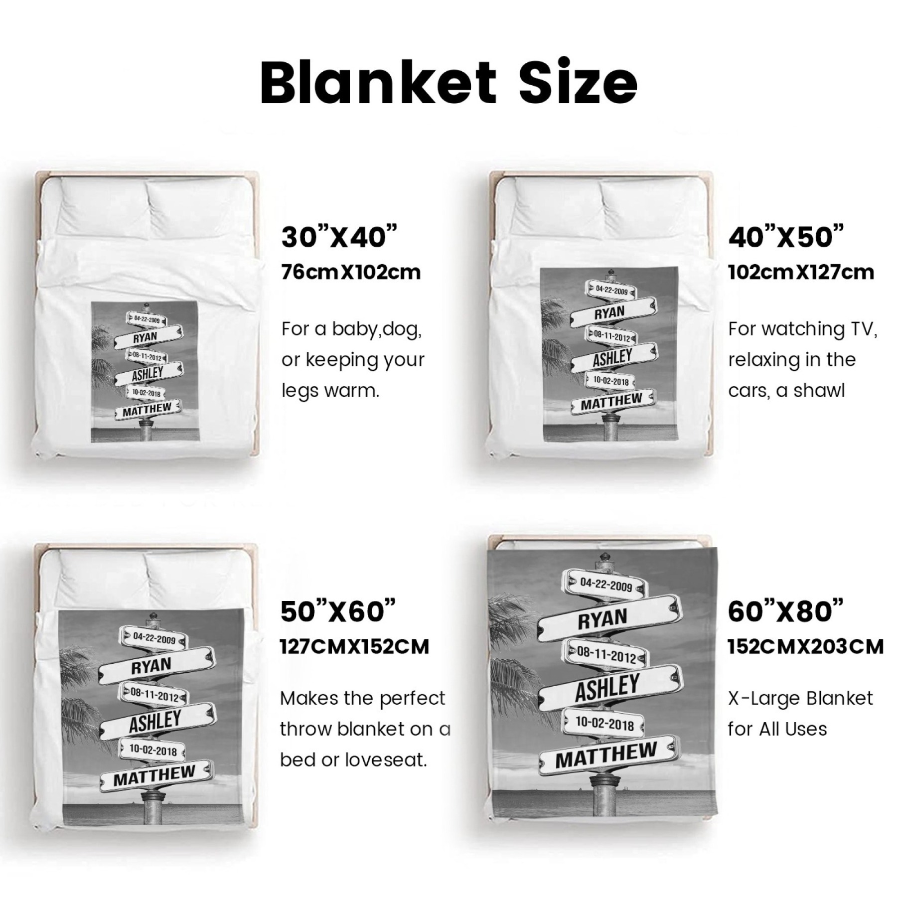 Personalized Family Names & Date of Birth Vintage Street Sign Blanket Custom Multi-Name for Family