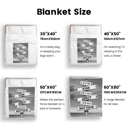 Personalized Family Names & Date of Birth Vintage Street Sign Blanket Custom Multi-Name for Family