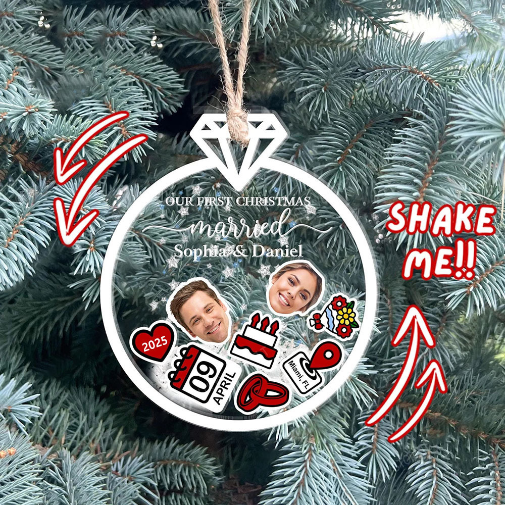Personalized Married Christmas 4d Shaker Ornament Custom First Christmas Married Ornament Wedding Gifts