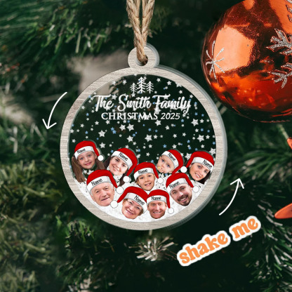 Custom Family Face Photo with Hat and Name 4D Shaker Ornament Family Ornament Christmas Gifts