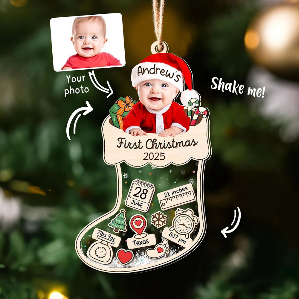Personalized Baby Photo 4D Shake Custom Birth Stat Ornament Babys First Christmas Ornament New Baby Gifts