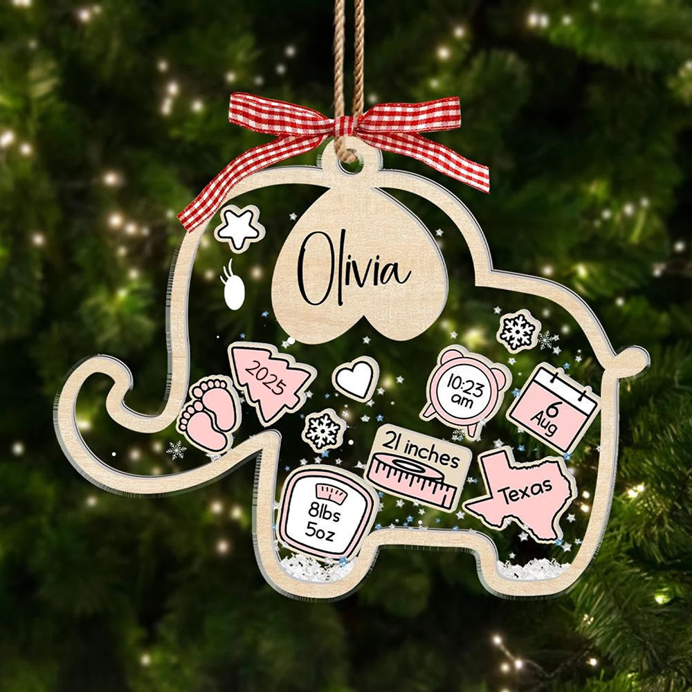 Personalized Baby First Christmas 4D Shaker Ornament Elephant Kid Boy Girl Xmas Gifts for Baby