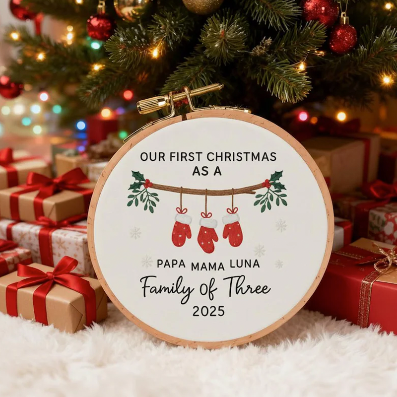 Personalized Family Names Embroidered Ornament Custom Our Family Ornament Christmas Holiday Keepsake First Christmas Embroidery Hoop Art