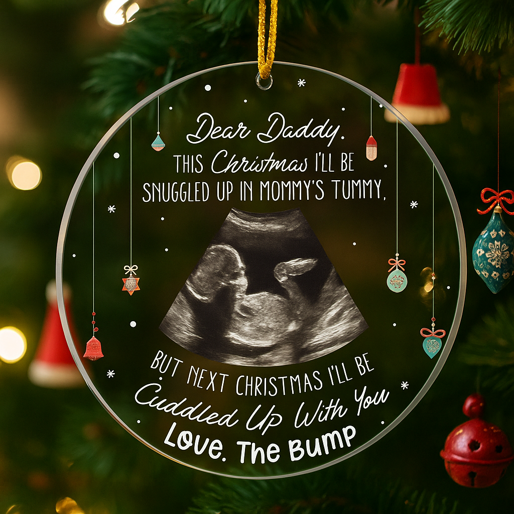 This Christmas Baby Bump to Daddy Personalized Ultrasound Photo Ornament Custom Pregnancy Keepsake Gift