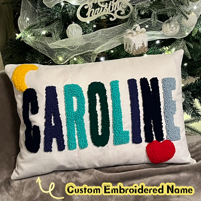 FINISHED Handmade Personalized Name Embroidered Pillow Punch Needle Name Pillow Baby Girl Nursery Pillow Christmas Gifts