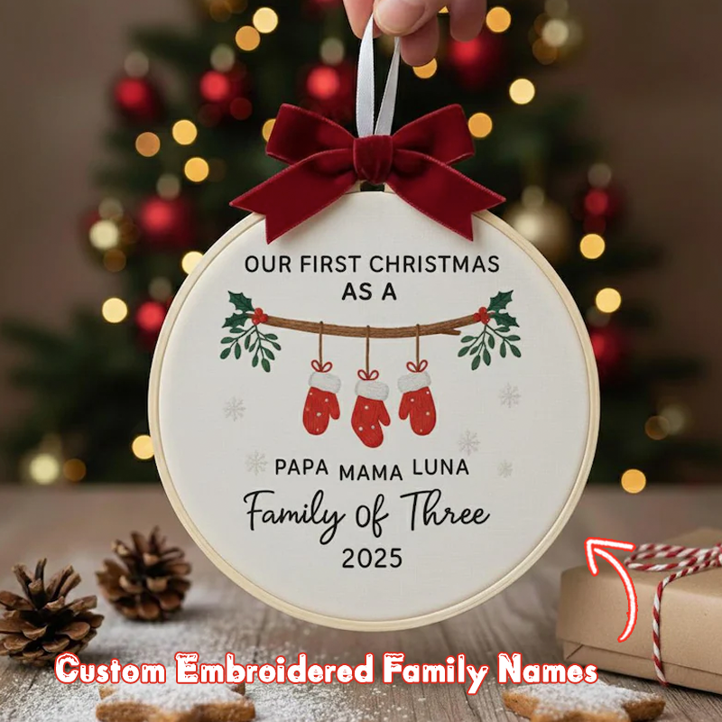 Personalized Family Names Embroidered Ornament Custom Our Family Ornament Christmas Holiday Keepsake First Christmas Embroidery Hoop Art