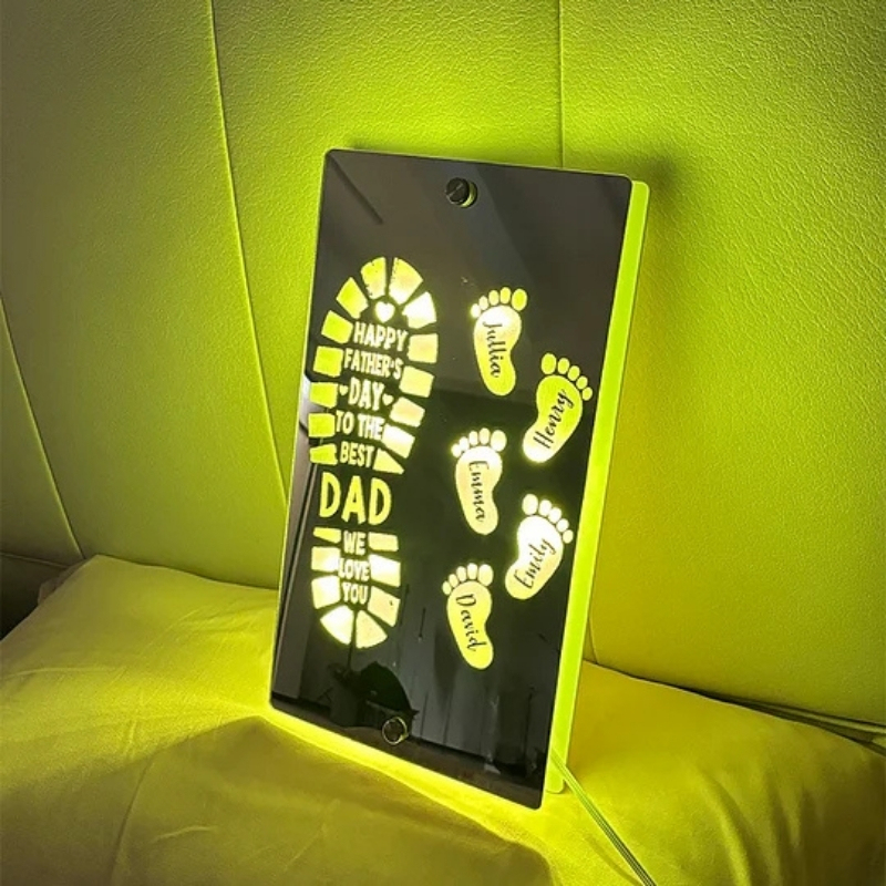 Personalized Names Footprint Mirror Light Custom Name Mirror Light Father's Day Gift