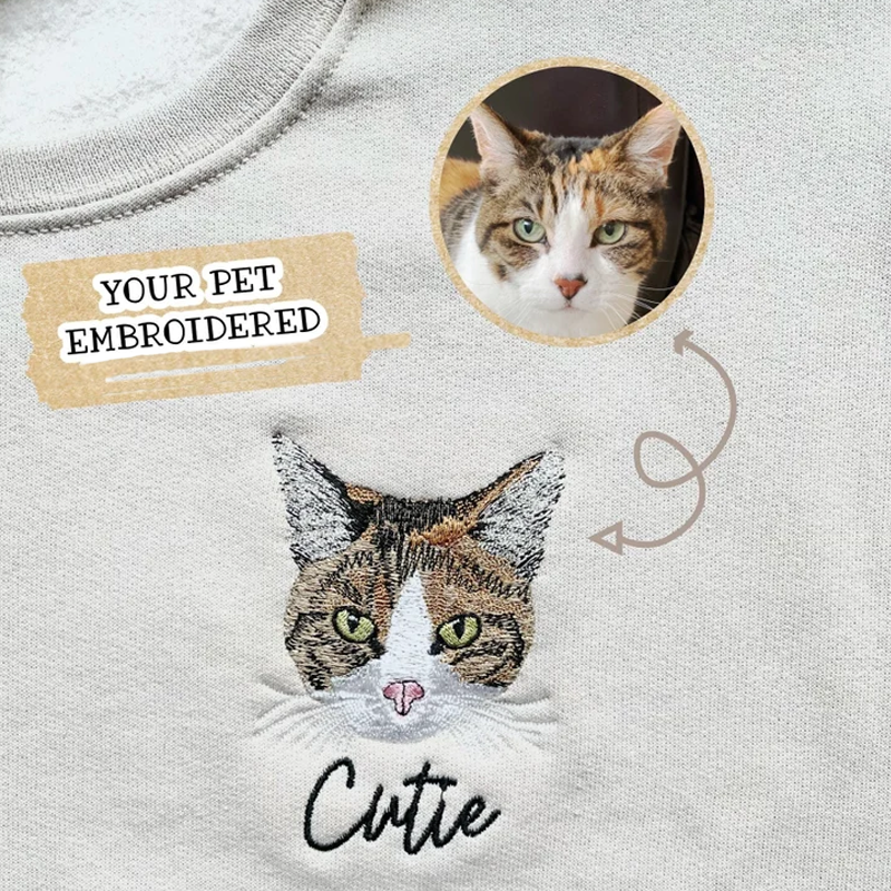 Custom Pet Embroidered Sweatshirt Personalized Dog and Cat Photo Portrait and Name Hoodie Gifts for Dog Mom