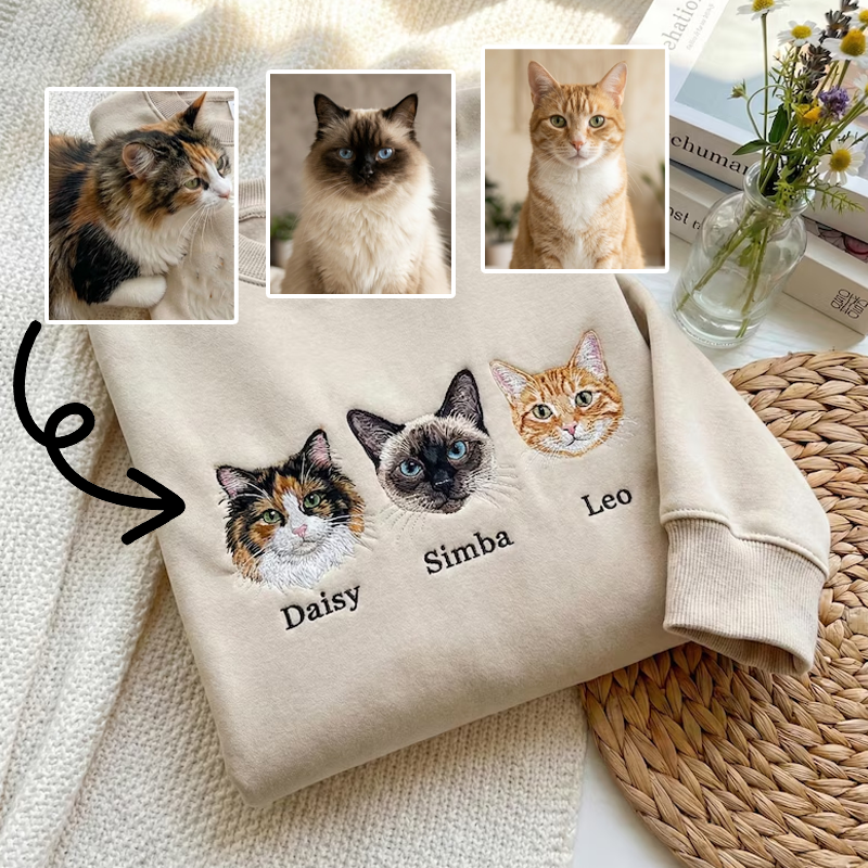 Custom Pet Portrait Sweatshirt | 1 to 3 Pets Photos and Names, Personalized Pet Sweatshirt Gift