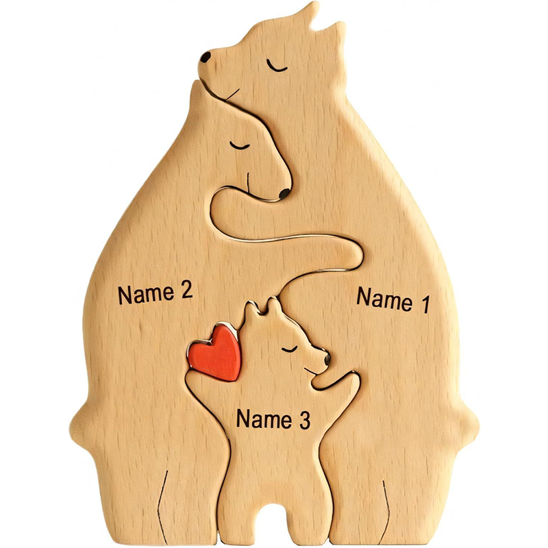 Personalized Wooden Bear Family Name Puzzle Engraved Wooden Custome An