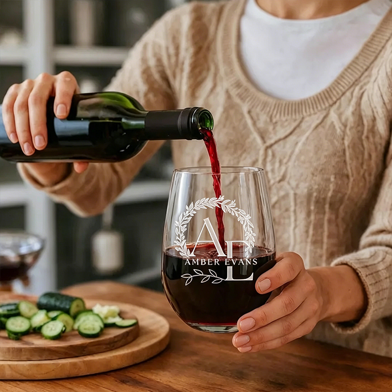 Custom Wedding Stemless Wine Glasses with Names&Date Engraved Cocktail Glasses Stemless Personalized Wedding Favor Gifts