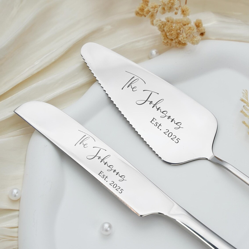 Custom Engraved Wedding Cake Cutting Serving Set Engraved Cake Knife and Server Set Knife & Forks Gift for Bridal Shower