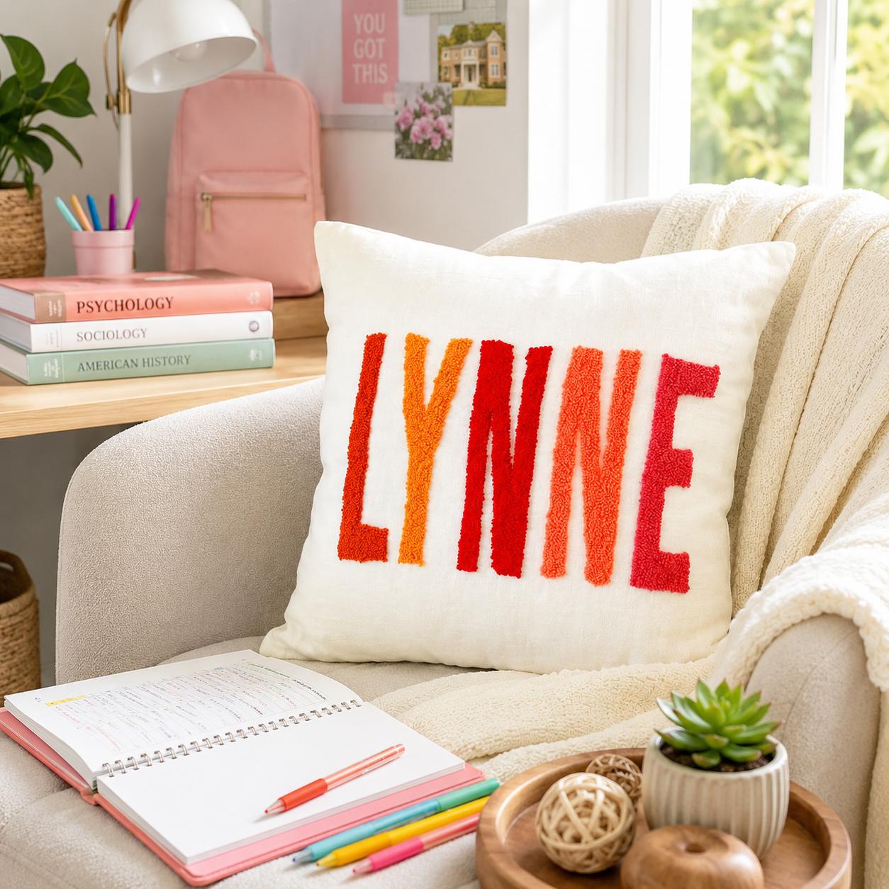 Finished Handmade Personalized Name Embroidered Pillow Back to School Gifts Punch Needle Dorm Decor Gift for Students
