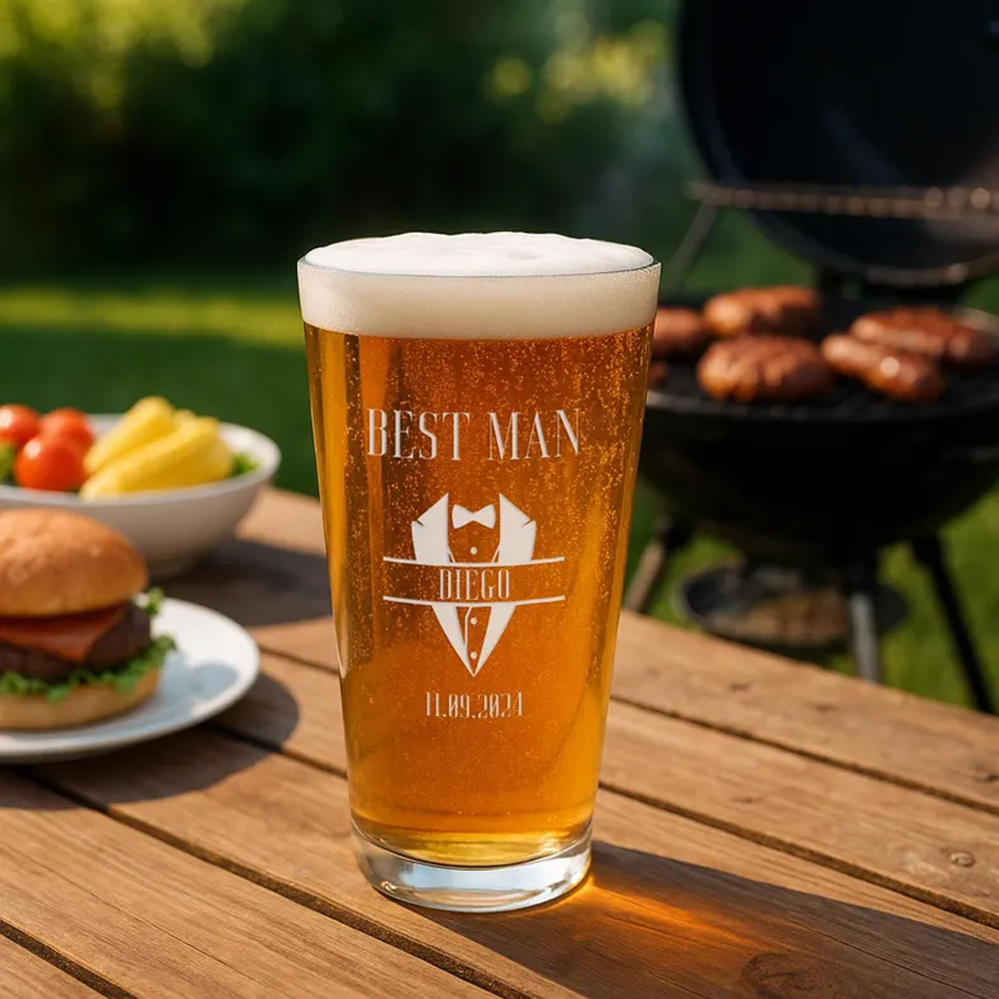 Personalized Groomsman Beer Pint Glass with Custom Logo Engraved Best Man Glass Wedding Party Gift for Groomsmen