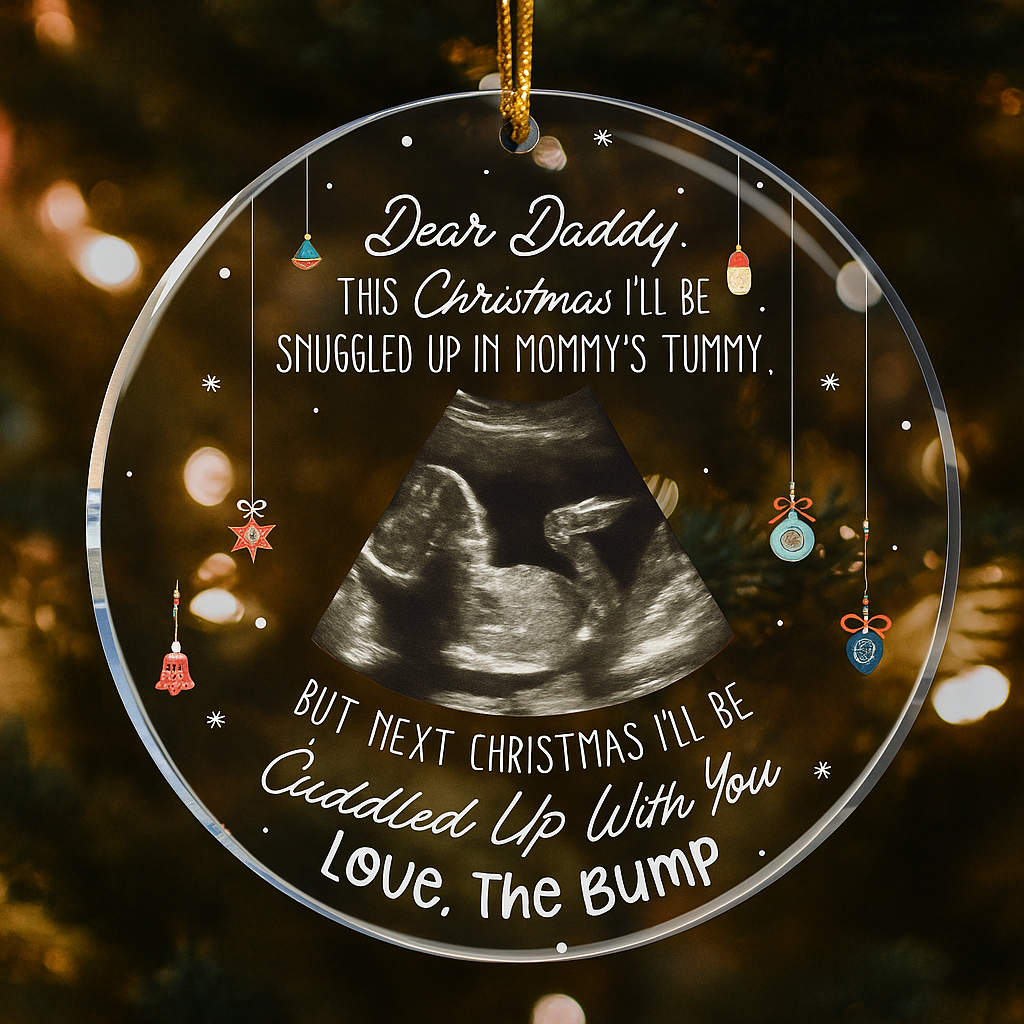 This Christmas Baby Bump to Daddy Personalized Ultrasound Photo Ornament Custom Pregnancy Keepsake Gift