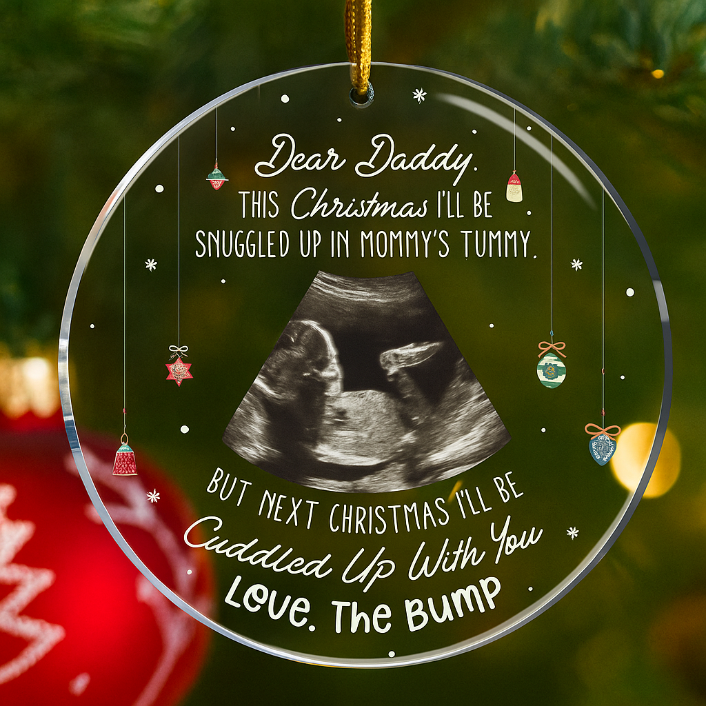 This Christmas Baby Bump to Daddy Personalized Ultrasound Photo Ornament Custom Pregnancy Keepsake Gift