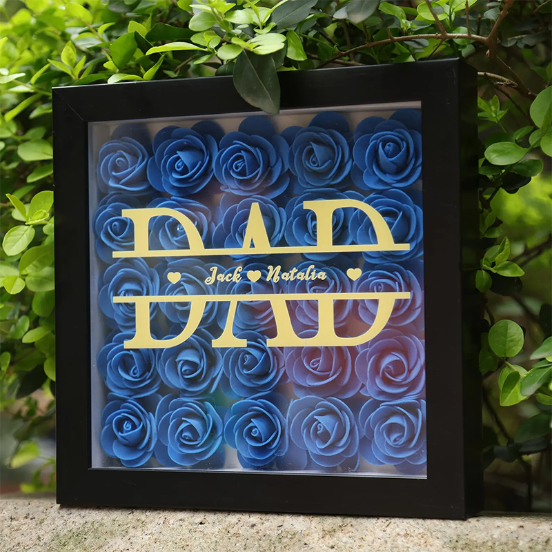 Personalized Flower Shadow Box Custom 1-5 Names Rose Frame Fathers Day Gift for Dad