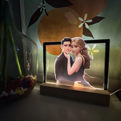 Personalized Cartoon Style 3D Photo and Text Frame Night Light Pixar Inspired Portraits