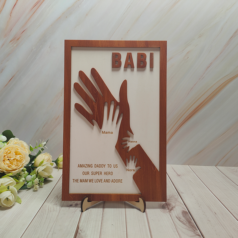 Custom Dad and Kids Palm Wooden Frame Personalized Name Sign Fathers Day Gift from Daughter Kids Son