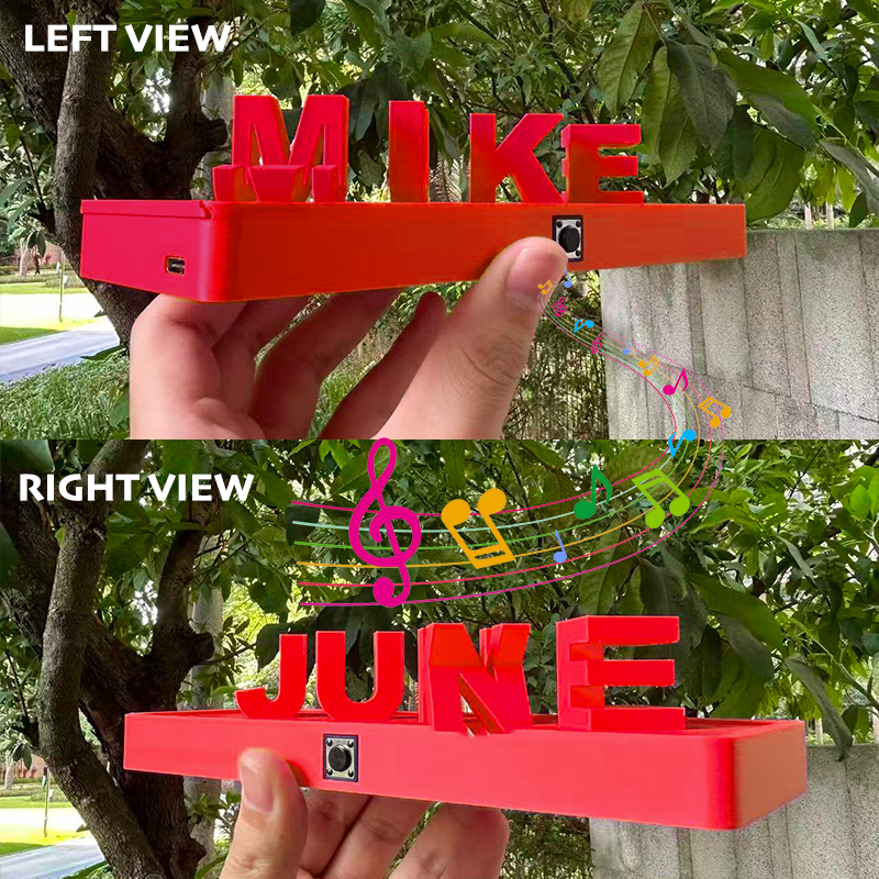 Custom Dual Name and Play Whole Song Illusion Love 3D Printed Personalized Double Flip Music Name Plate Double Sided Words Plate Valentines Gift