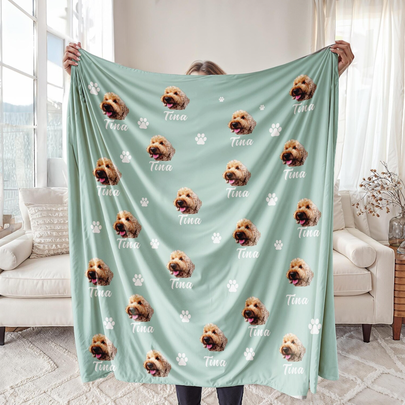 Personalized Pet Photo Blanket Custom Dog Face and Name Blankets Cat Throw Blankets Pet Lover Gifts