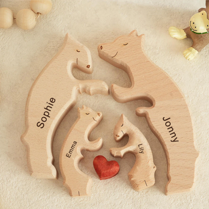 Personalized Wooden Bear Family Name Puzzle Engraved Wooden Custome Animal Family Gift for Parents & Kids