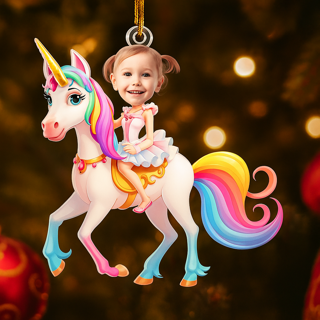 Unicorn Princess Custom Face Photo Ornament Personalized Acrylic Christmas Gift for Girl Daughter