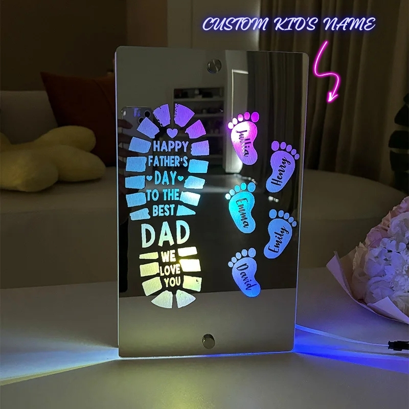 Personalized Names Footprint Mirror Light Custom Name Mirror Light Father's Day Gift