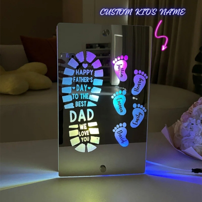 Personalized Names Footprint Mirror Light Custom Name Mirror Light Father's Day Gift