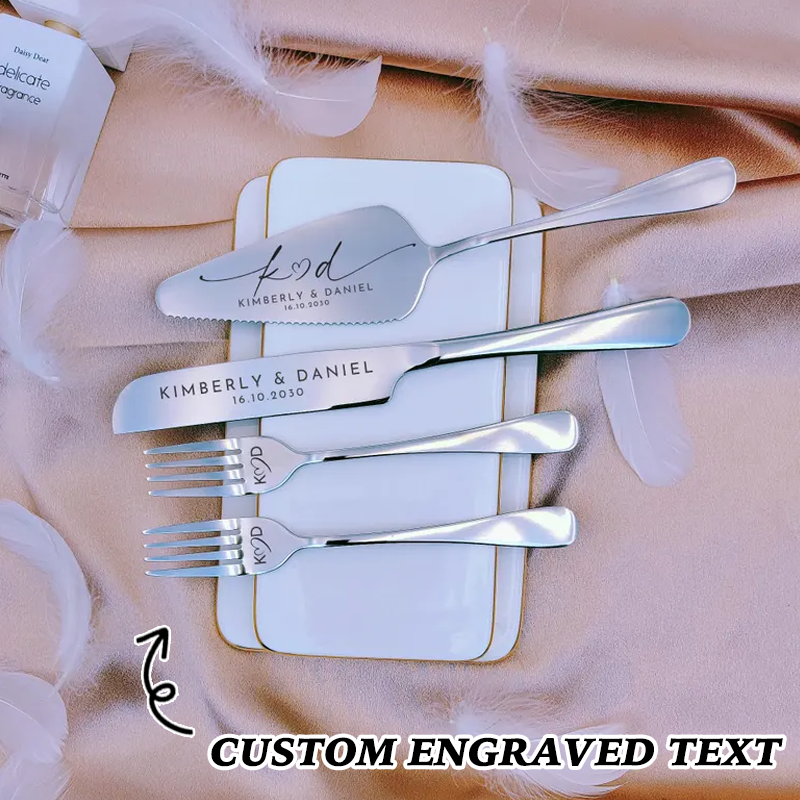 Custom Engraved Wedding Cake Cutting Serving Set Engraved Cake Knife and Server Set Knife & Forks Gift for Bridal Shower