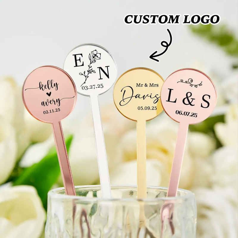 Personalized Wedding Drink Stirrers | 32 Designs, Name & Date Custom Acrylic Stir Sticks