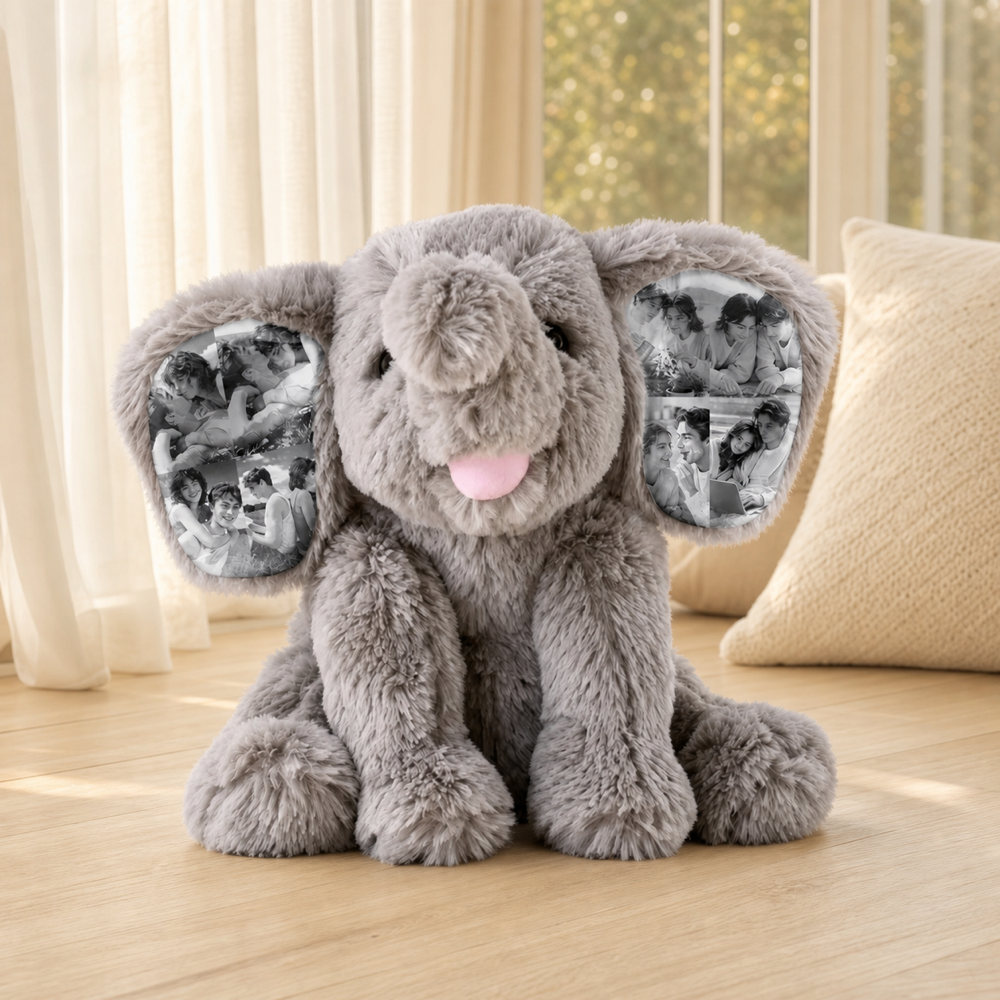 Personalized Photo Elephant Plush | Anniversary Gift for Couples