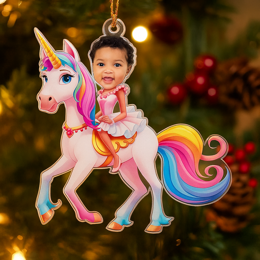 Unicorn Princess Custom Face Photo Ornament Personalized Acrylic Christmas Gift for Girl Daughter